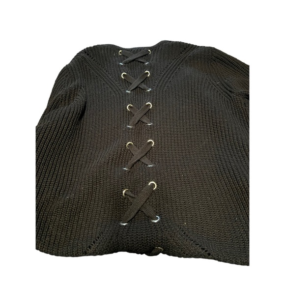 Women’s Pink Rose Black Long Sweater L with Metal Grommets - Picture 4 of 4